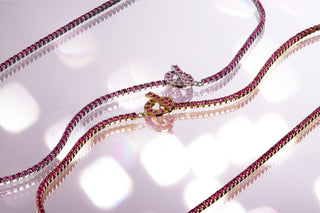 TENNIS NECKLACE gold with ruby ​​stones new clasp without extension