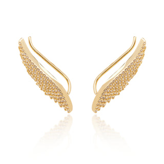 Angel Wings Crawler Earrings Pave Gold
