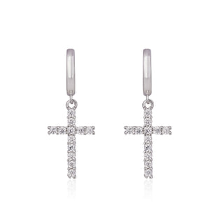 Cross Hoops Pave Silver