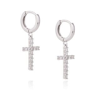 Cross Hoops Pave Silver