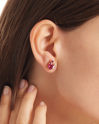 Happiness Stud Earrings (Ruby and Pink Zircon Stones)