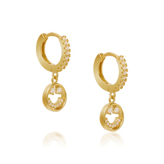 Smiley Face Hoops Pave Gold