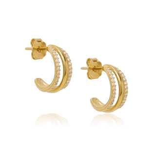 Triple Hoops Pave Gold