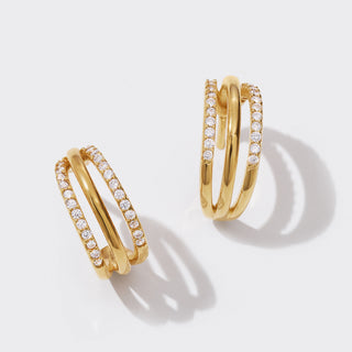 Triple Hoops Pave Gold