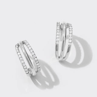 Triple Hoops Pave Silver