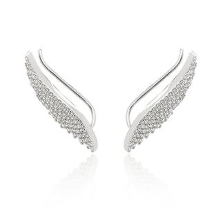 Angel Wings Crawler Earrings Pave Silver